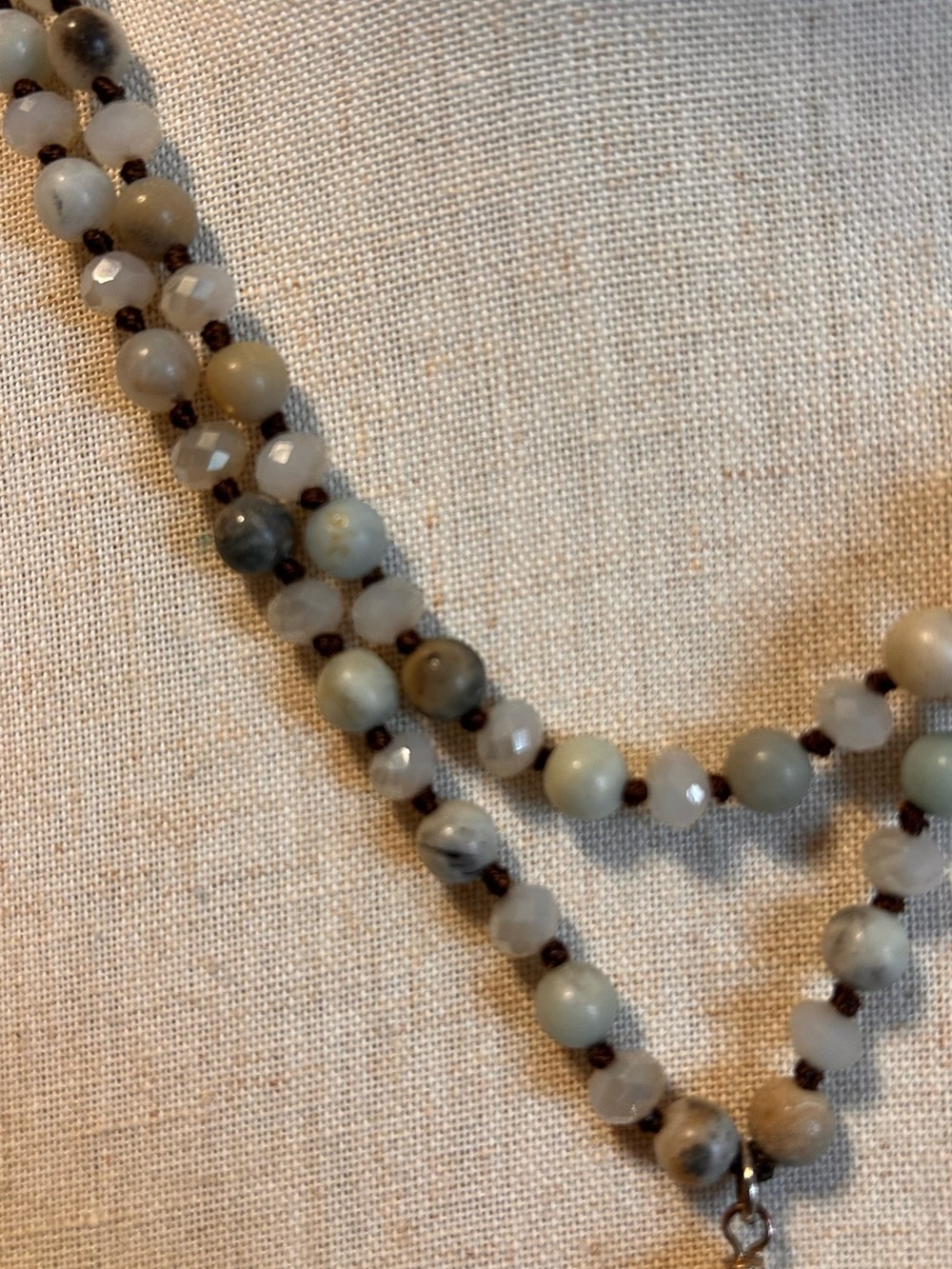 Layered Beaded Tassel Necklace in Sage and Gray Agate and Crystal beads - Picture 8 of 9